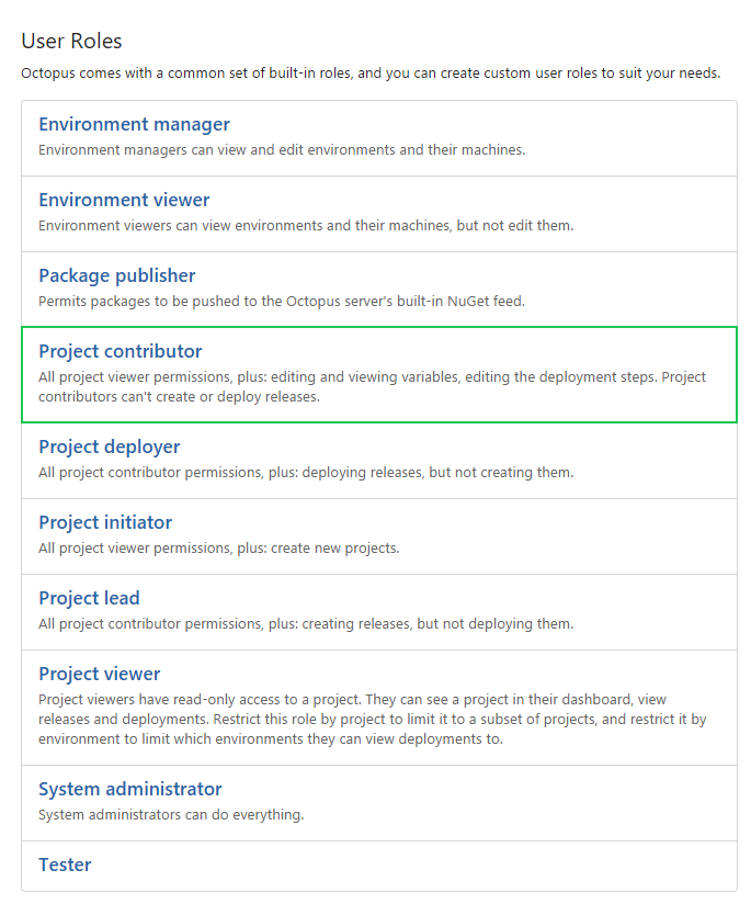 The list of user roles under Configuration ➜ User Roles